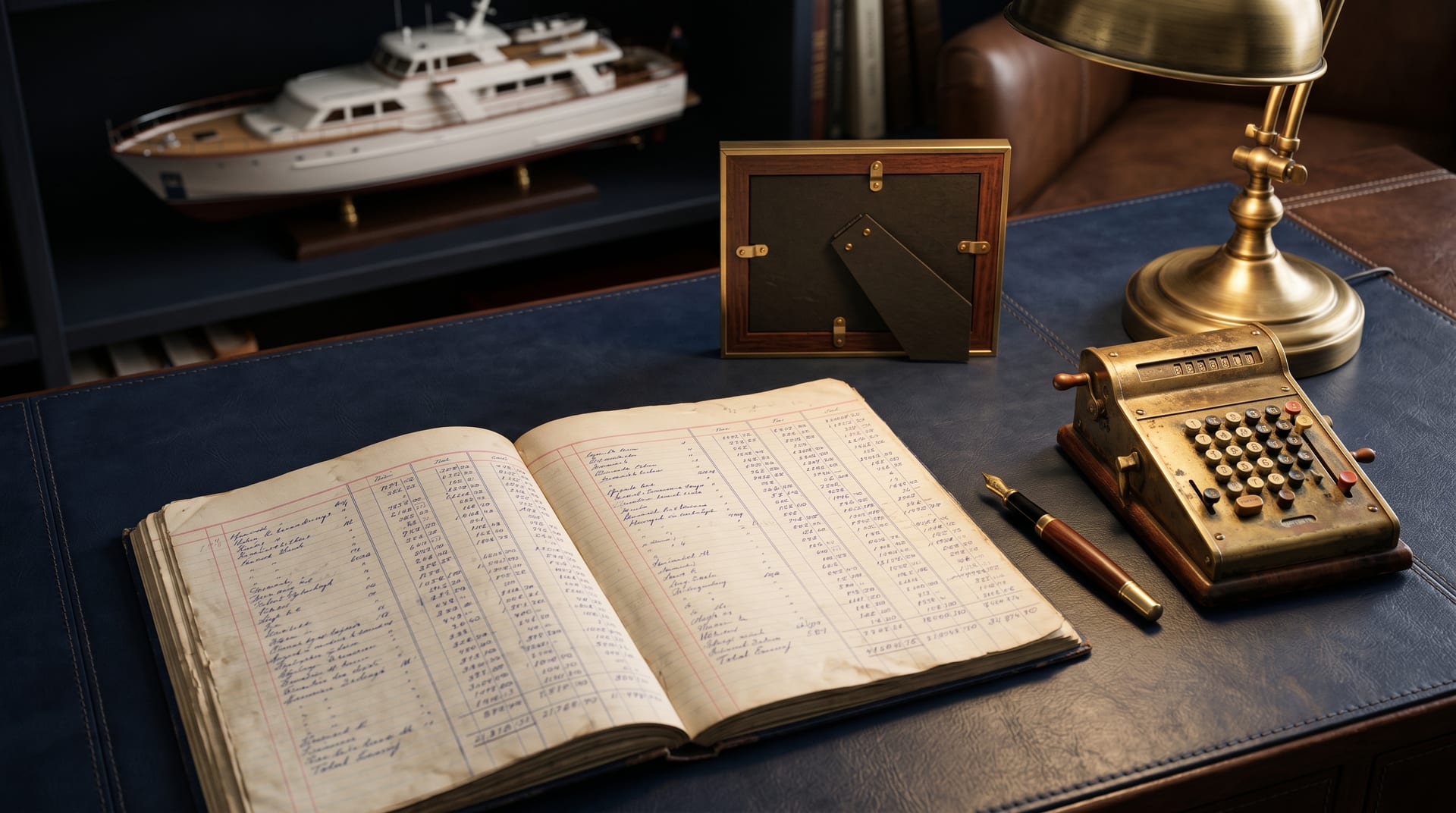 Yacht running costs — accounting ledger, calculator and helm view